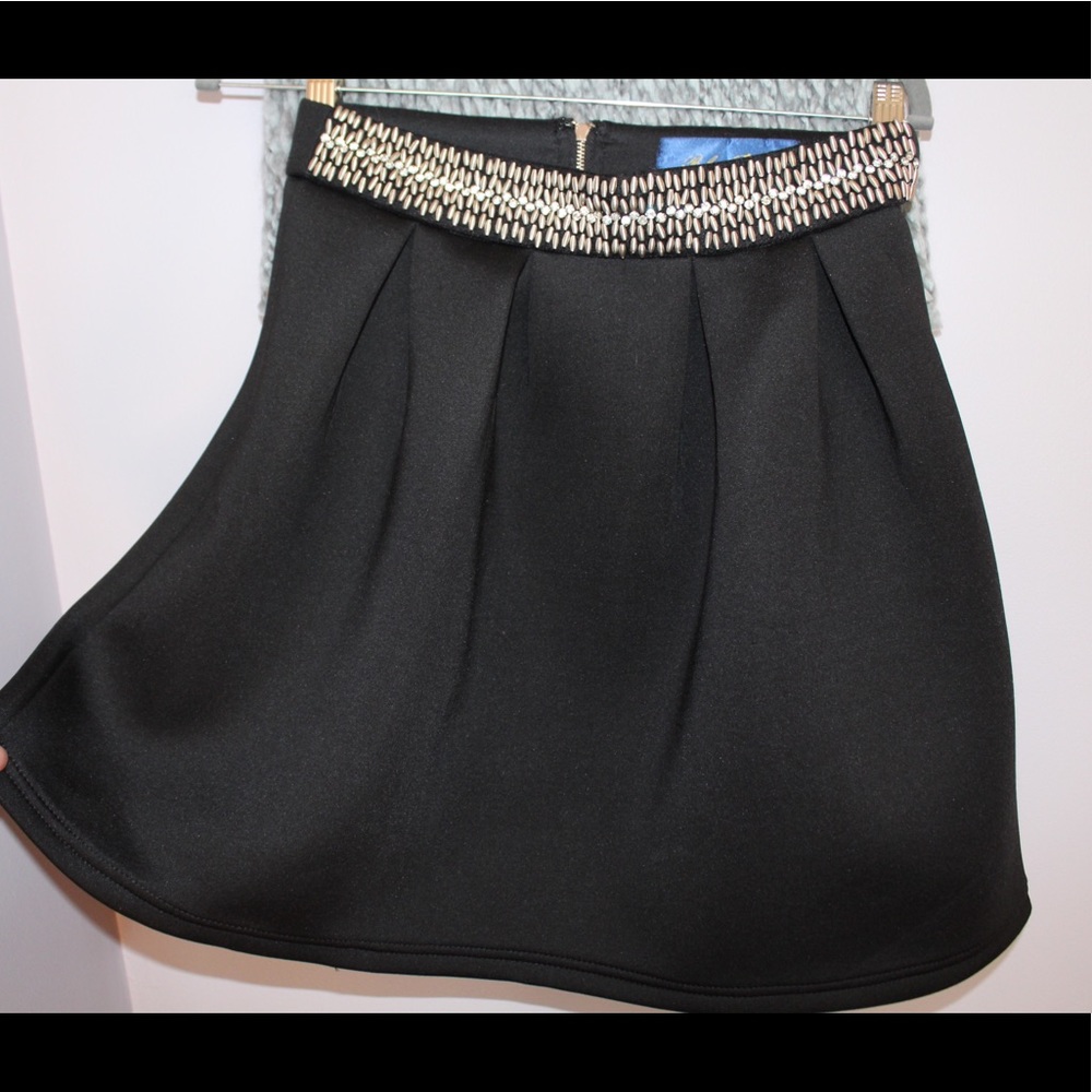 FRANCESCA’S BLUE RAIN BLACK SKIRT BEADED WAIST S